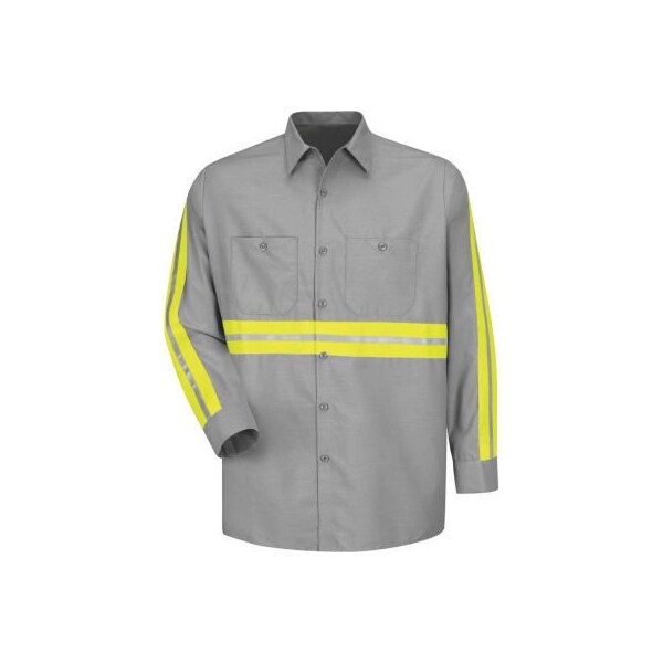 Red Kap Enhanced Visibility Industrial Long Sleeve Work Shirt, Gray, Poly/Cotton, Regular 4XL